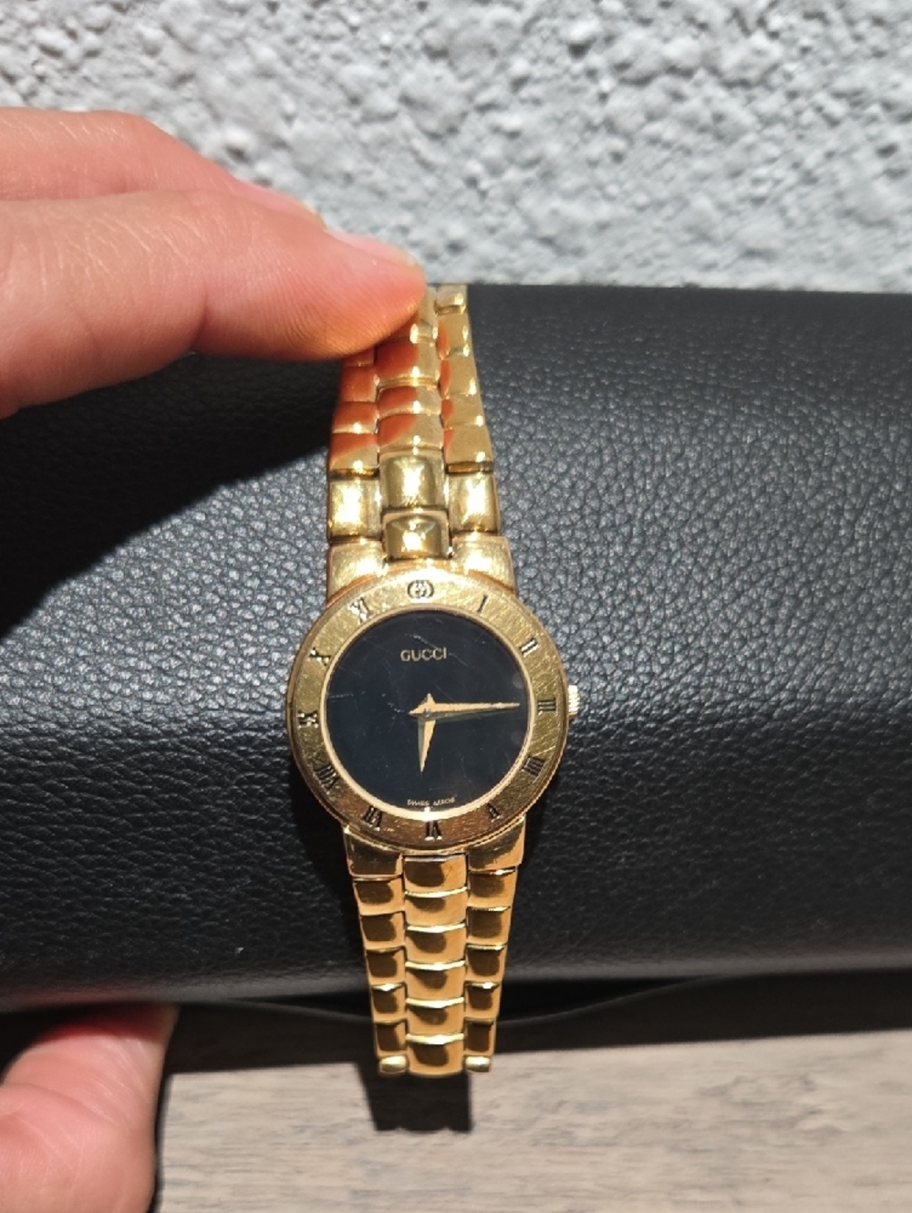 Gucci 3300.2.L Gold Tone Watch with Black Dial
